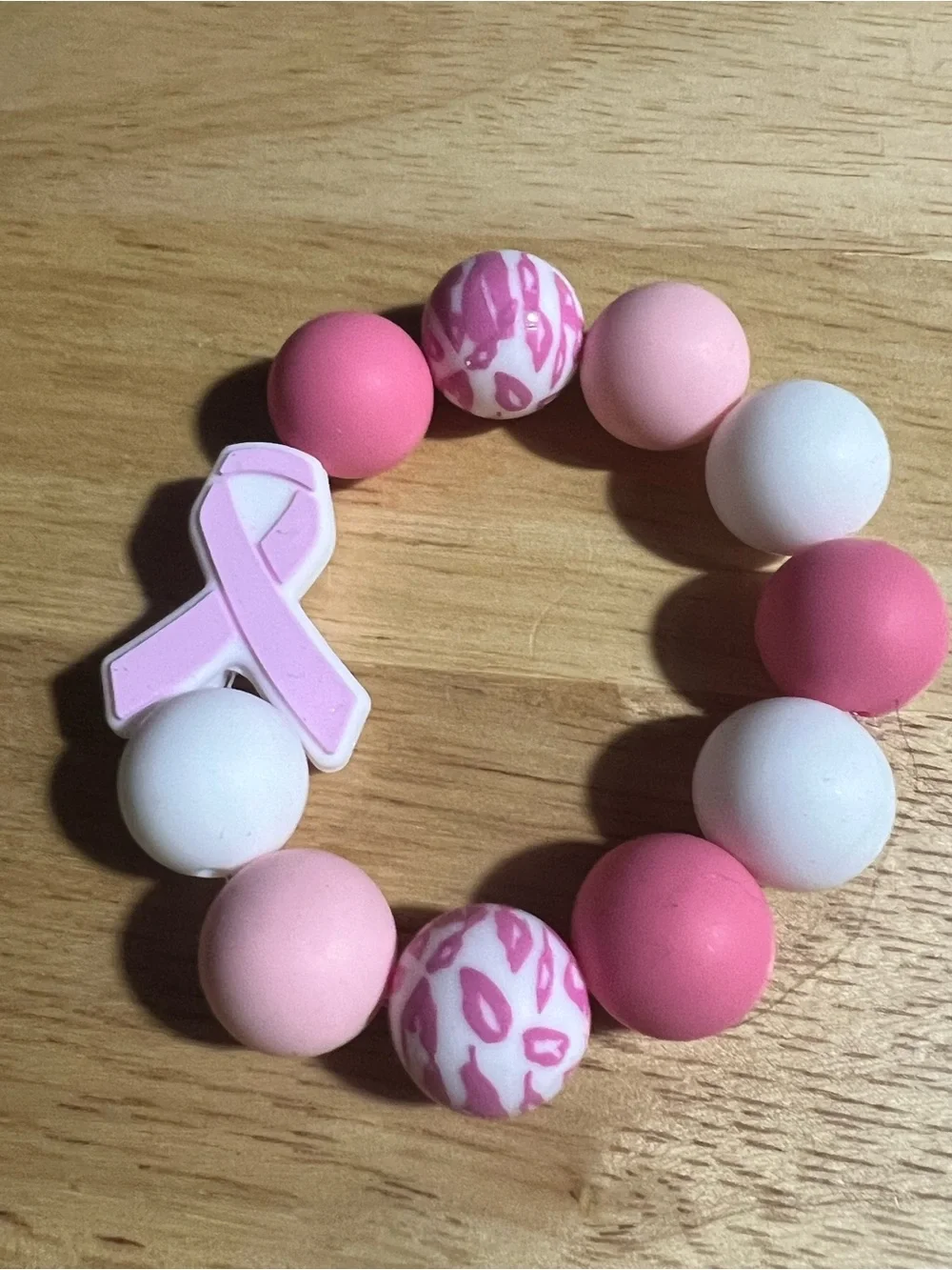Pink Ribbon Beaded Stretch Bracelet B261